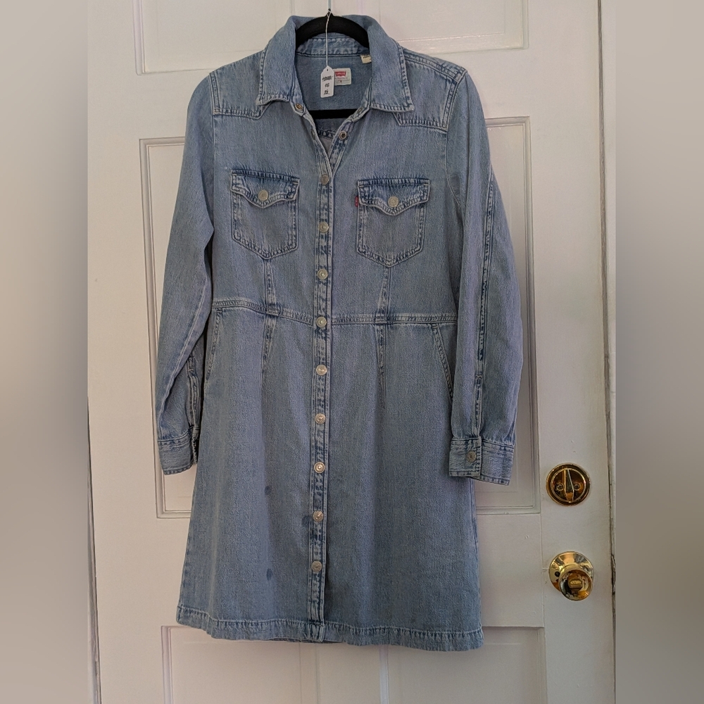 Levi’s Denim Shirt Dress Button Front Light Wash Western Lyocell - Picture 4 of 8